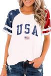 American Flag Shirts for Women 4th of July Patriotic Shirt Graphic Blouse USA Flag Tops Summer Tee(Large,White01)