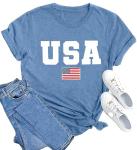 American Flag Shirts for Women 4th of July T-Shirt Stars and Stripes USA Flag Graphic Tees Independence Day Patriotic Shirts (Ink Blue, M)