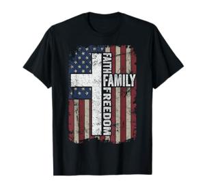 Faith Family Freedom - Patriotic Christian Vintage USA Flag T-Shirt