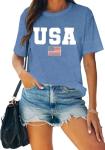 American Flag Shirts for Women 4th of July T-Shirt Stars and Stripes USA Flag Graphic Tees Independence Day Patriotic Shirts (Ink Blue, M)