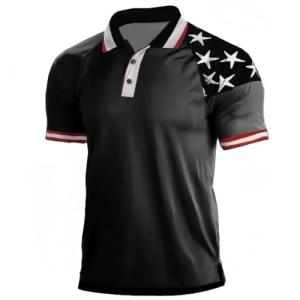 KUFORES Black Polo Shirts for Men 4th July Patriotic T-Shirt Independence Day Summer Fashion Collar Casual Tops Raglan Teess Quick Dry Muscle Shirts Holiday,Even,Golf Corse 2XL