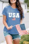 American Flag Shirts for Women 4th of July T-Shirt Stars and Stripes USA Flag Graphic Tees Independence Day Patriotic Shirts (Ink Blue, M)