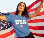 American Flag Shirts for Women 4th of July T-Shirt Stars and Stripes USA Flag Graphic Tees Independence Day Patriotic Shirts (Ink Blue, M)