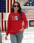 LAZYCHILD USA Sweatshirt Women American Flag Shirt Patriotic TShirt Stars Stripes Sweatshirt 4th of July Tee Tops
