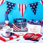 Skylety 6 Pcs New US Citizenship Gifts American Flag Gifts Set with Citizen Coffee Mug American Flag Sock Bandana Bracelet Patriotic Gift Box with Handle Congratulations Card for Veterans