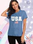 American Flag Shirts for Women 4th of July T-Shirt Stars and Stripes USA Flag Graphic Tees Independence Day Patriotic Shirts (Ink Blue, M)