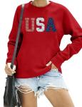 LAZYCHILD USA Sweatshirt Women American Flag Shirt Patriotic TShirt Stars Stripes Sweatshirt 4th of July Tee Tops