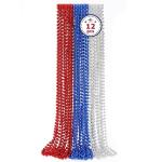 EOBOH 4th of July Party Favors, 12PCS Veterans Day Necklaces Bulk, Fourth of July Red Blue Silver Beads Necklace, Veterans Day Patriotic Beads Bulk for Parade Party Celebration Favors Decorations