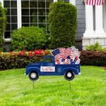 Glitzhome Patriotic Truck Yard Stake 23.5" Metal 4th of July Decor with Flag & Fireworks Rust-Proof Americana Welcome Sign for Lawn Porch Independence Day