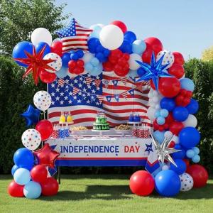 Yeewaka Patriotic balloons Red White and Blue balloon garland arch kit 130+pcs with star print and flag mylar balloon for 4th of july independent day party decorations