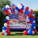 Yeewaka Patriotic balloons Red White and Blue balloon garland arch kit 130+pcs with star print and flag mylar balloon for 4th of july independent day party decorations