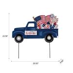 Glitzhome Patriotic Truck Yard Stake 23.5" Metal 4th of July Decor with Flag & Fireworks Rust-Proof Americana Welcome Sign for Lawn Porch Independence Day