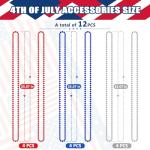 EOBOH 4th of July Party Favors, 12PCS Veterans Day Necklaces Bulk, Fourth of July Red Blue Silver Beads Necklace, Veterans Day Patriotic Beads Bulk for Parade Party Celebration Favors Decorations