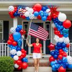 Yeewaka Patriotic balloons Red White and Blue balloon garland arch kit 130+pcs with star print and flag mylar balloon for 4th of july independent day party decorations