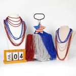 EOBOH 4th of July Party Favors, 12PCS Veterans Day Necklaces Bulk, Fourth of July Red Blue Silver Beads Necklace, Veterans Day Patriotic Beads Bulk for Parade Party Celebration Favors Decorations