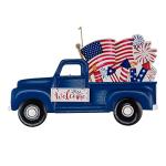 Glitzhome Patriotic Truck Yard Stake 23.5" Metal 4th of July Decor with Flag & Fireworks Rust-Proof Americana Welcome Sign for Lawn Porch Independence Day