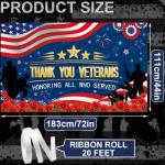 Veterans Day Backdrop, Veterans Day Decorations 72 x 44'' Thank You Veterans Banner Honoring All Who Served Patriotic Decororations for Home Party Supplies