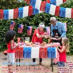 4 Packs Total 39 Feet 4th of July Parade Floats for Trailer Car, Red White Blue Foil Fringe Garland Patriotic Tinsel Streamers Banner Table Skirts for Graduation Homecoming Wedding Birthday Party