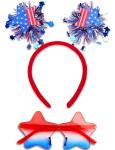 FSLLZCJY USA 4th of July Headband with Glasses - Holiday Patriotic Headband Star Sunglasses with Red Blue and White Style for Fourth of July Accessories Independence Day Party Decorations Favors
