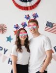 FSLLZCJY USA 4th of July Headband with Glasses - Holiday Patriotic Headband Star Sunglasses with Red Blue and White Style for Fourth of July Accessories Independence Day Party Decorations Favors