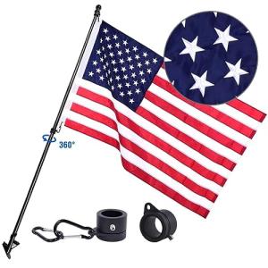 Quarut House Flag Pole Kit,Including 6Ft Stainless Steel Flag Pole,Heavy Duty Nylon 3x5 Ft American Flag,Aluminum Alloy Rings and Bracket.Wall Mounted Flagpole Set for Residential Commercial-Black
