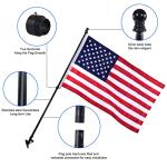 Quarut House Flag Pole Kit,Including 6Ft Stainless Steel Flag Pole,Heavy Duty Nylon 3x5 Ft American Flag,Aluminum Alloy Rings and Bracket.Wall Mounted Flagpole Set for Residential Commercial-Black