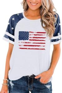 American Flag T Shirt Women 4th of July Shirts Raglan Short Sleeve Patriotic Tee Tops XL