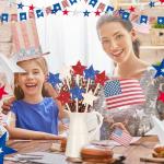 Vicenpal 24 Pcs Patriotic Glitter Wooden Star Picks Memorial Day Decorations 4th of July Double Sided Picks Red White Blue Decorative Vase Filler for Independence Day Home tabletop centerpieces