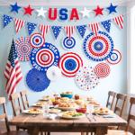 4th of July Decorations ，Patriotic Decorations Set - Celebrate with Red, White & Blue Paper Fans, USA Banner for Veterans, Labor, Presidents, & Flag Memorial Day
