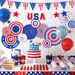 4th of July Decorations ，Patriotic Decorations Set - Celebrate with Red, White & Blue Paper Fans, USA Banner for Veterans, Labor, Presidents, & Flag Memorial Day