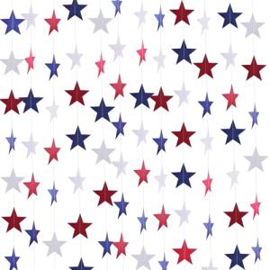 8 Pack Red White Blue Star Garland 4th of July Decorations Star Paper Streamers Banner for Independence Day Celebration, Labor Day, Veterans Day, Memorial Day, Holiday Decorations