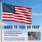 3x5 USA Flag With Embroidered Stars & Sewn Stripes - American Flags for Outside 3x5 – Heavy Duty UV Treated Polyester (Tougher Than Nylon), 70% More Fade Resistant