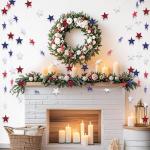 8 Pack Red White Blue Star Garland 4th of July Decorations Star Paper Streamers Banner for Independence Day Celebration, Labor Day, Veterans Day, Memorial Day, Holiday Decorations
