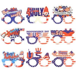 CURASA 9PCS American Flag Glasses 4th Of July Paper Glasses Patriotic Party Decorations Red White Blue Eyewear Memorial Day Sunglasses Independence Day Outfits Photo Booth Props Favor Gifts For Adults