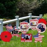 Soaoo 8 Pcs Veterans Day Yard Signs Decorations with 16 Pcs Stakes Weatherproof Patriotic Signs Decorations Thank You Veterans Day Military Party Supplies Garden Yard Lawn Outdoor Decor