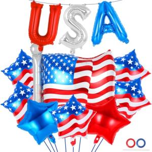23 Pcs 4th of July Balloons, Independence Day Decorations Balloons, USA Aluminum Foil Balloon,18 Inch Red Blue Star Balloon for Labor Day Memorial Day Party Decoration Supplies (USA Letter and Star)