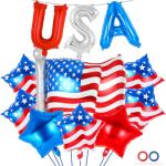 23 Pcs 4th of July Balloons, Independence Day Decorations Balloons, USA Aluminum Foil Balloon,18 Inch Red Blue Star Balloon for Labor Day Memorial Day Party Decoration Supplies (USA Letter and Star)