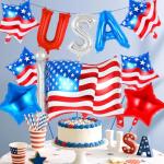 23 Pcs 4th of July Balloons, Independence Day Decorations Balloons, USA Aluminum Foil Balloon,18 Inch Red Blue Star Balloon for Labor Day Memorial Day Party Decoration Supplies (USA Letter and Star)