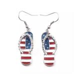 coadipress American USA Flag Earrings for Women Patriotic Red White Blue Flip Flop Sandal Cubic Zircon Dangle Drop Earrings, 4th of July Independence Day Gift (Flip Flop)