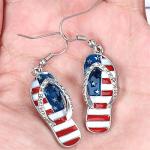 coadipress American USA Flag Earrings for Women Patriotic Red White Blue Flip Flop Sandal Cubic Zircon Dangle Drop Earrings, 4th of July Independence Day Gift (Flip Flop)