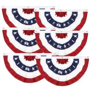 1.5x3Ft 4th of July Decorations Patriotic Decorations Outdoor USA Pleated Fan Bunting Stars and Stripes Banner Fourth of July Veterans Labor Memorial Day Red White and Blue Decor 6Pack