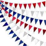 30 Ft Red Silver Blue Triangle Pennant Banner Bunting Hanging Paper Flag Garland for 4th of July American Independence Day USA National Day Patriotic Graduation Wedding Hen Party Decorations Supplies