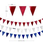 30 Ft Red Silver Blue Triangle Pennant Banner Bunting Hanging Paper Flag Garland for 4th of July American Independence Day USA National Day Patriotic Graduation Wedding Hen Party Decorations Supplies