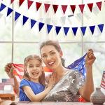 30 Ft Red Silver Blue Triangle Pennant Banner Bunting Hanging Paper Flag Garland for 4th of July American Independence Day USA National Day Patriotic Graduation Wedding Hen Party Decorations Supplies