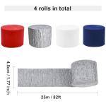 FUGUIR 4 Rolls Patriotic Crepe Paper Streamers Red White Blue Silver Craft Birthday Party Streamers Garland Hanging Backdrop Decorations for 4th of July Independence Day (1.8 Inch x 82 Ft/Roll)