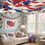 FUGUIR 4 Rolls Patriotic Crepe Paper Streamers Red White Blue Silver Craft Birthday Party Streamers Garland Hanging Backdrop Decorations for 4th of July Independence Day (1.8 Inch x 82 Ft/Roll)