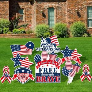 Hahood 9 Pieces Happy Veterans Day Yard Sign Decorations Waterproof Thank You Veterans Party Yard Signs with 18 Stakes Plastic Lawn Sign for Veterans Day Party Garden Lawn Outdoor Decor