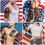 77 Sheets Independence Day Temporary Tattoos, USA Flag Patriotic Waterproof Fake Tattoos, Red White and Blue Party Supplies Tattoo for 4th of July Memorial Day, Veterans Day Tattoos