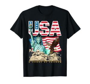 USA Patriotic Graphic Statue of Liberty Eagle Mount Rushmore T-Shirt