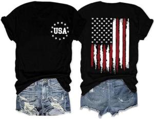 American Flag Patriotic T-Shirt Women 4th of July Gift Shirt USA Flag Stars Stripes Graphic Short Sleeve Casual Tops(Picture,M)
